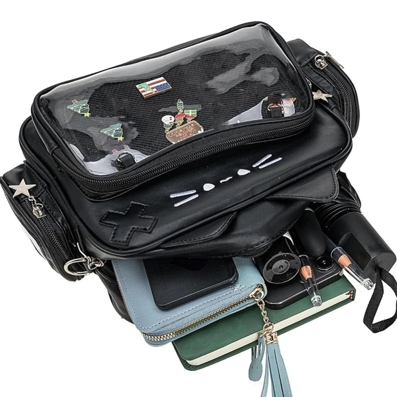 Kawaii Ita Cat Crossbody Shoulder Bag with Multi-Purpose Pin Display - Picture 6 of 6